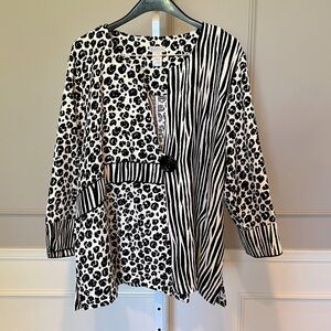 Multiples Black Vanilla 3X Animal Print Jacket Cardigan Abstract 3/4 sleeve EUC